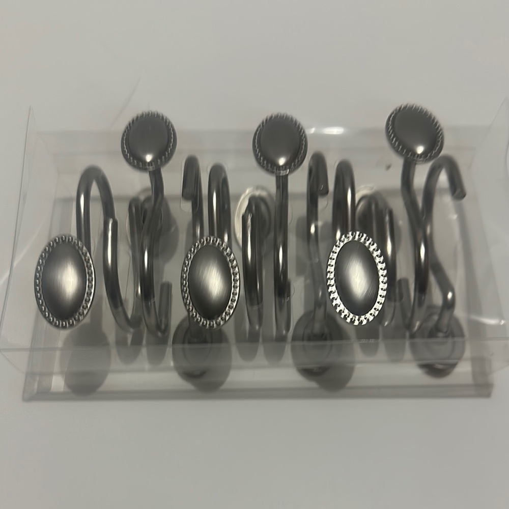 Top Line Set of Silver Shower Curtain Hooks NWOT